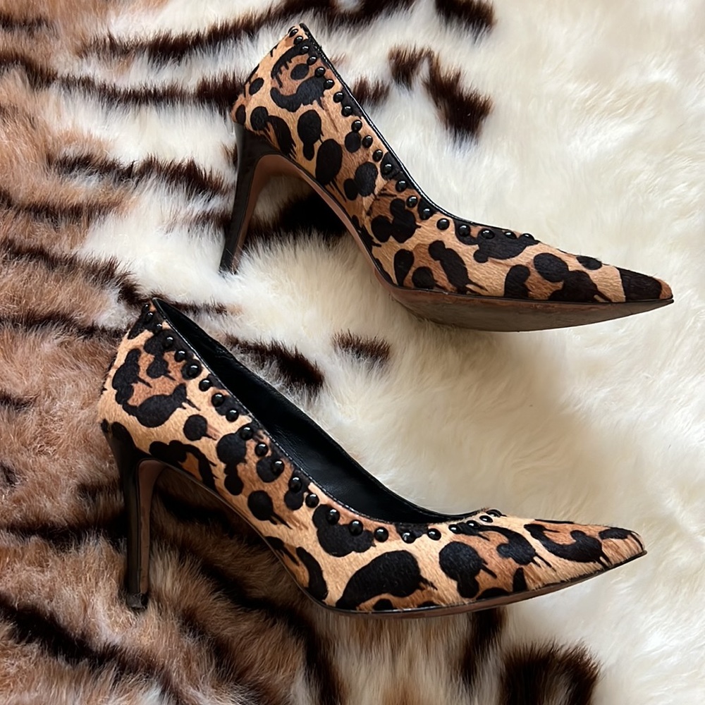 COACH 🌟 Ocelot Print Calf Hair Pumps, high heels, leather, metal studs, leopard